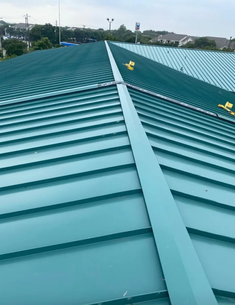 Green commercial metal roof ridge and valley for Metal Roof Repair in Cliffside Park